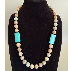 Blue Stone Beaded Necklace 19" Balanced Southewestern Western Boho Chic Casual